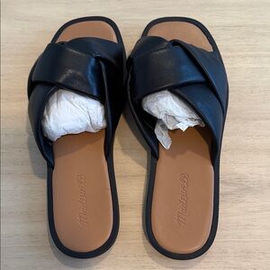 Madewell Black Leather Knotted Slide Sandals Size 7.5